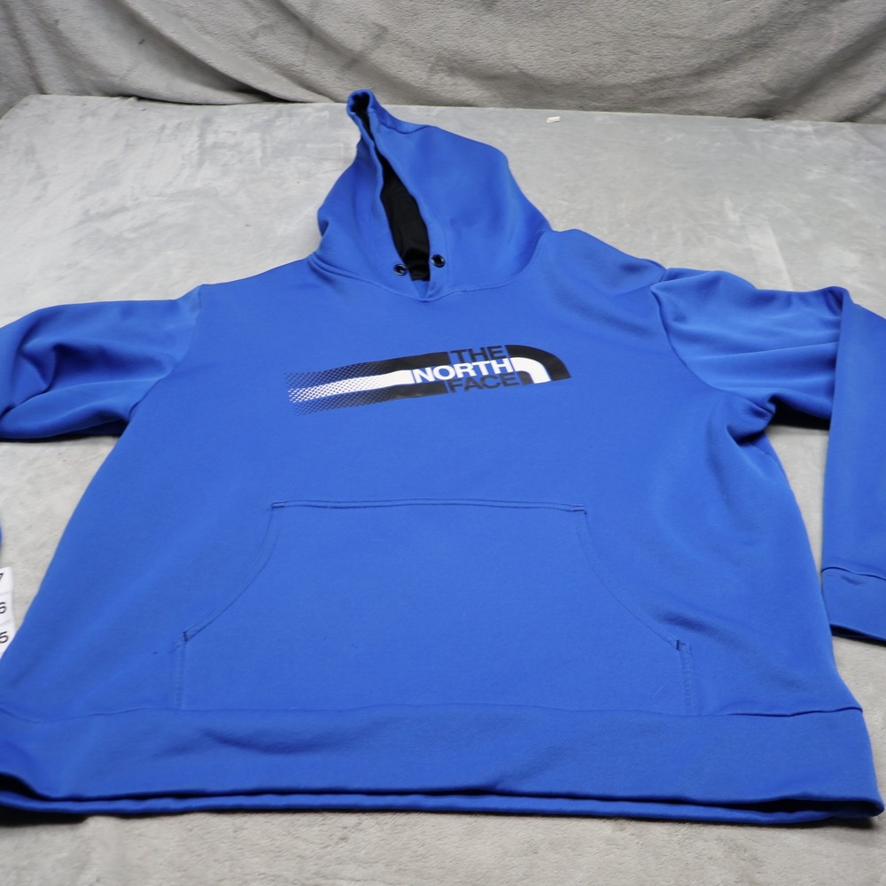 North Face Hoodie Men XL Blue Fleece Pullover Graphic Logo Sweatshirt Streetwear